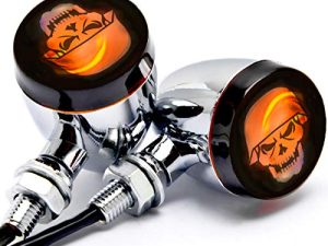 Krator 2pcs Crâne Lentille Chrome Moto Clignotants