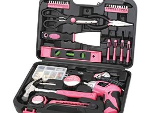 Kit d'outils ménagers 135 pièces rose avec