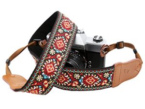 Sangle d'appareil photo brodée rouge vintage –