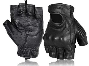 Motoboy Gants de moto en cuir demi-doigts